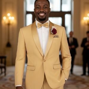 VINCI SLIMFIT 2 PIECE ONE BUTTON SHAWL COLLAR TUXEDO WITH MATCHING BOW TIE TSS-2